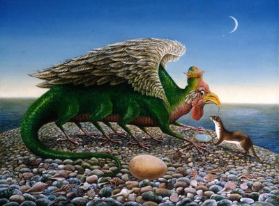 Basilisk, 1986 (olier og tempera på papir) af Frances Broomfield