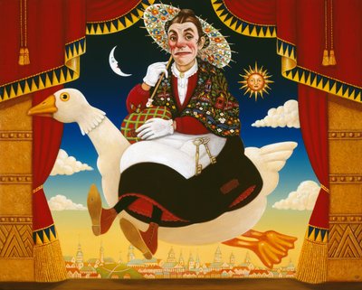 Dan Leno (1860-1904) som Mother Goose, 1996 (olie og tempera på panel) af Frances Broomfield