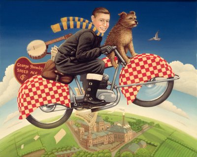 George Formby - Speed Ace, 1989 (olie og tempera på panel) af Frances Broomfield