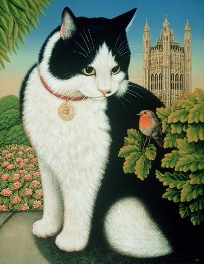 Humphrey, Downing Street Cat, 1995 (olie og tempera på panel) af Frances Broomfield