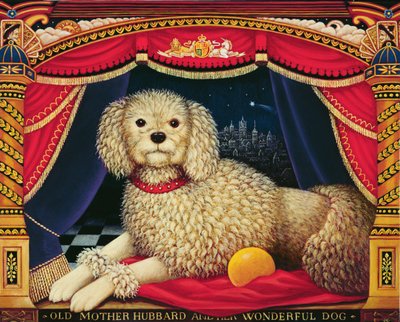 Old Mother Hubbards Wonderful Dog, 1998 (olie og tempera på panel) af Frances Broomfield