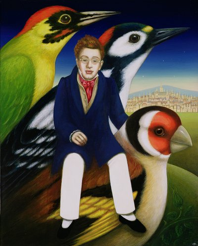 Schubert og fuglenes sprog, 2000 (olie og tempera på panel) af Frances Broomfield