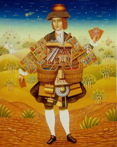 Kortsælgeren, 2003 (olie og tempera på panel) af Frances Broomfield