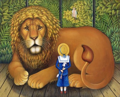 Løven og Albert, 2001 (olie og tempera på panel) af Frances Broomfield