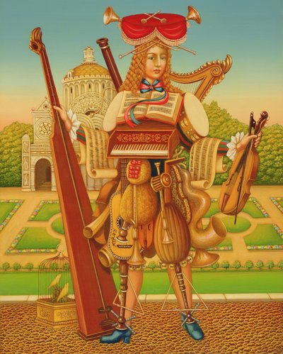 The Musicians Garden, 1997 (olie og tempera på panel) af Frances Broomfield