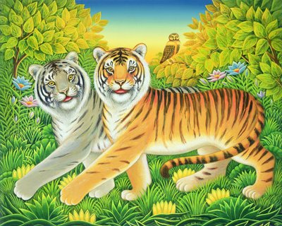 Tyger Tyger, 2002 (olie og tempera på panel) af Frances Broomfield