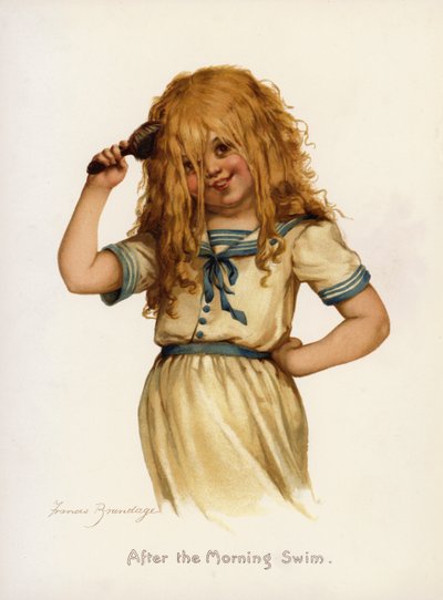 Piger: Efter morgensvømningen (farve litho) af Frances Brundage