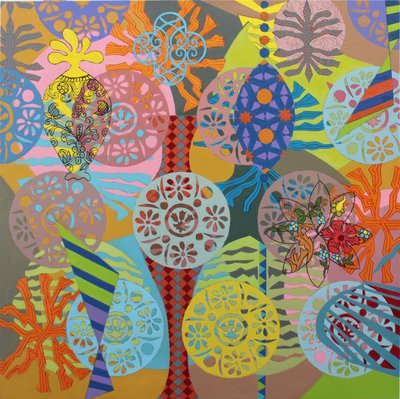 Mardi Gras Redux, 2025 (akryl på lærred) af Frances Ferdinands