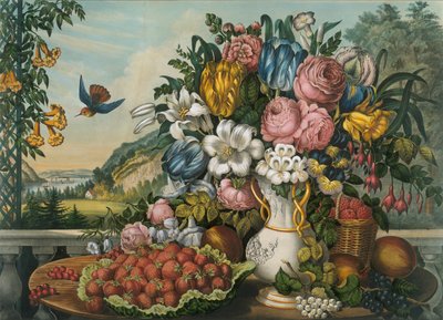 Landskab - Frugt og Blomster, 1862. af Frances Flora Bond Palmer