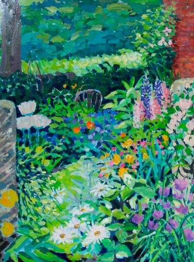 English Country Garden, 2018 (akryl på lærred) af Frances Naggs
