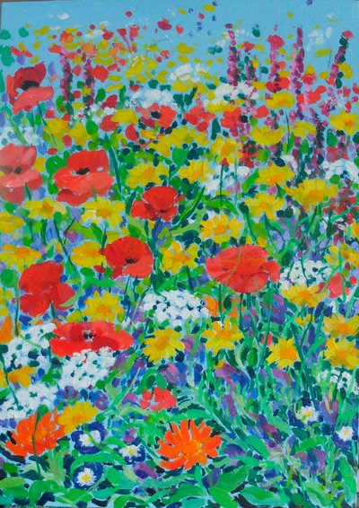 Wild Flower Meadow, 2024 (akryl på lærred) af Frances Naggs