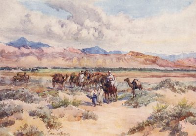 En karavane i Sahara (farvelitografi) af Frances Nesbitt