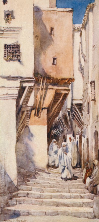 En gammel gade, Algier (farvelitografi) af Frances Nesbitt
