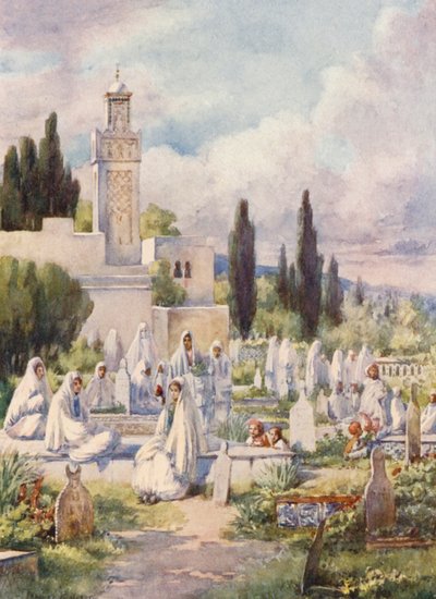 Fredag på kirkegården, Algier (farvelitografi) af Frances Nesbitt
