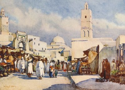 La Grande Rue, Kairouan (farvelitografi) af Frances Nesbitt