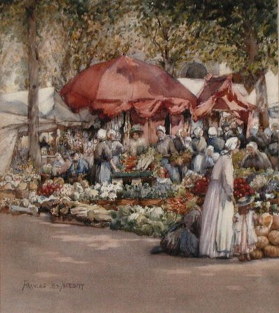 Markedsdag, Nordfrankrig ca. 1910 (akvarel på papir) af Frances Nesbitt