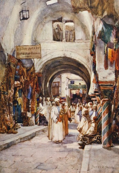 Souk des Etoffes, Tunis (farvelitografi) af Frances Nesbitt