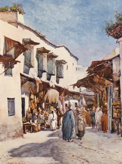 Souk el Belat, Tunis (farvelitografi) af Frances Nesbitt