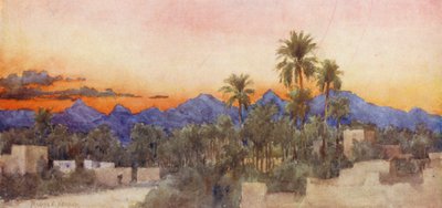 Solnedgang (farvelitografi) af Frances Nesbitt
