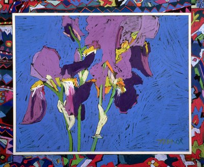 Flagiriser (oliepastel og kridt collage) af Frances Treanor