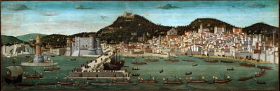 Tavola Strozzi: tilbagevenden af den aragonesiske flåde, der sejrede i slaget ved Ischia i 1465 (tempera på træ af Francesco (attr.) Rosselli