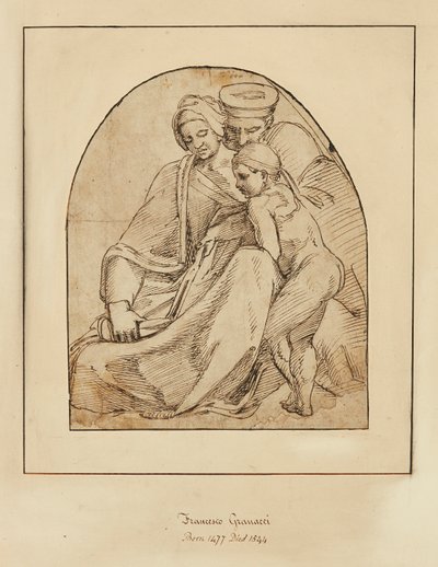 En familiegruppelæsning (blæk) af Francesco (manner of) Granacci
