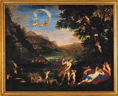 Adonis conduit pres de Venus par les Amours - kærlighedsguderne fører Adonis mod Venus ... af Francesco Albani