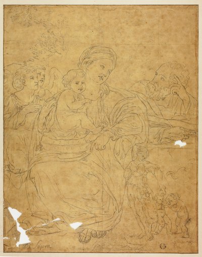 Hellig familie med to engle af Francesco Albani