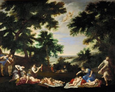 Kærlighedsguderne afvæbnes af Dianas nymfer ... af Francesco Albani