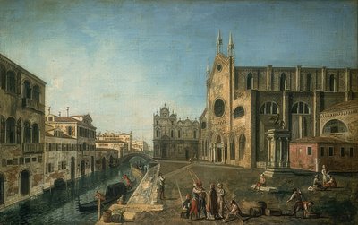 Udsigt over Venedig med kirken Santi Giovanni e Paolo. 1735-1740 af Francesco Albotto