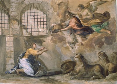 Daniel i Løvens Hule bliver fodret af Habakkuk af Francesco Allegrini