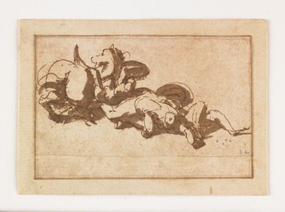 Studie af to døde figurer og en hest (pen og brun blæk og vask) af Francesco Allegrini