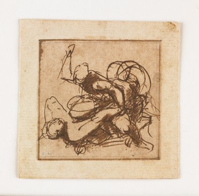 Studie af to mandlige figurer, der kæmper (pen og brunt blæk og vask) af Francesco Allegrini