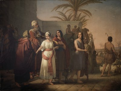 Tobias siger farvel til sine svigerforældre med sin kone for at vende tilbage til sin far af Francesco Antonibon di Venezia