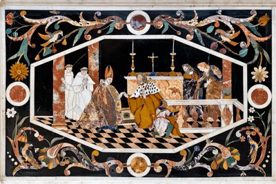 Hovedalteret, udstyret med to borde, besat af et storslået marmortabernakel, detalje af Francesco Antonio Corbarelli
