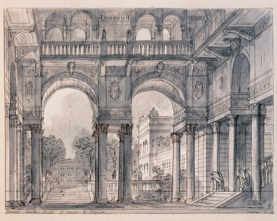 Scenografi til anden scene af "" Les noces de Figaro (Figaros ægteskab) af Wolfang Amadeus Mozart (1756-1791) instrueret af scenografen Francesco Bagnara (1784-1866) 1820-1839 Venedig Museo Correr af Francesco Bagnara