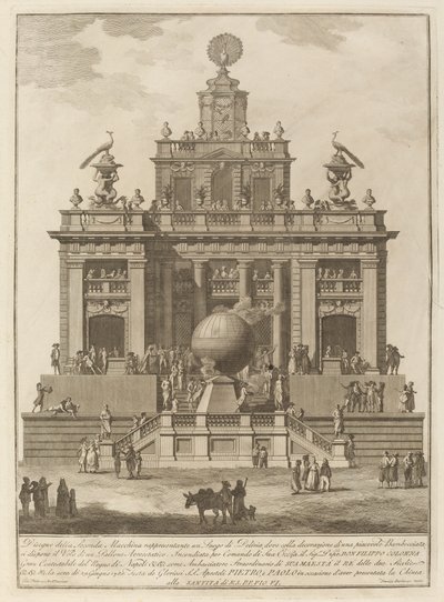 Et sted til glæde med en luftballon, til Kina-festivalen, 1785. af Francesco Barbazza