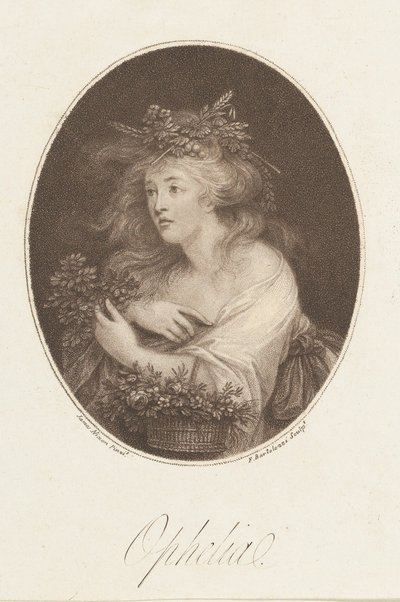 Ophelia Shakespeare, Hamlet, Akt 4, 1784. af Francesco Bartolozzi