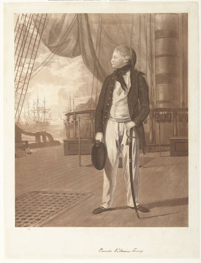 Portræt af prins William Henry ombord på et krigsskib fra den britiske kongelige flåde. af Francesco Bartolozzi