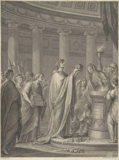 Den romerske general Julius Cæsar indvier Venus Genetrix-templet på Cæsars Forum i Rom, 46 f.Kr. af Francesco Bartolozzi