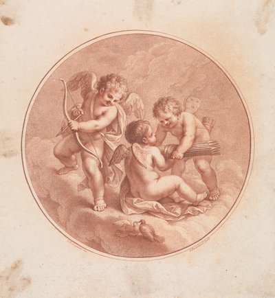 Drei Cupidos mit Bögen und Pfeilen und zwei Tauben af Francesco Bartolozzi