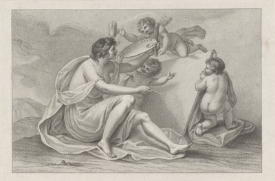 Titeltryk med personificering af maleri Ciprianis principper for tegning (serietitel) Ciprianis rudiments of drawing (serietitel) af Francesco Bartolozzi