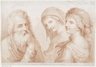 To unge kvinder og en gammel mand Ciprianis principper for tegning (serietitel) Ciprianis rudiments of drawing (serietitel) af Francesco Bartolozzi