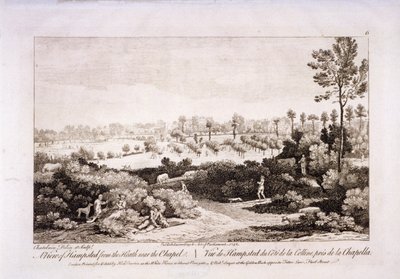 Udsigt over Hampstead Heath, Hampstead, London, 1752. af Francesco Bartolozzi