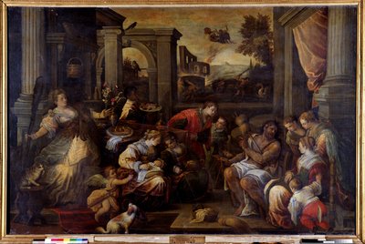 Hercules og Omphale Hercules, forelsket i dronningen af Lycia Omphale, tager sin spinner cattail af Francesco Bassano