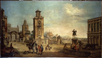 ""Gadescene i en by, den store plads med monumenter"" (Udsigt over en by) Maleri af Francesco Battaglioli (ec. venit.) (1722-1790) Eremitagemuseet fra det 18. århundrede, Sankt Petersborg af Francesco Battaglioli