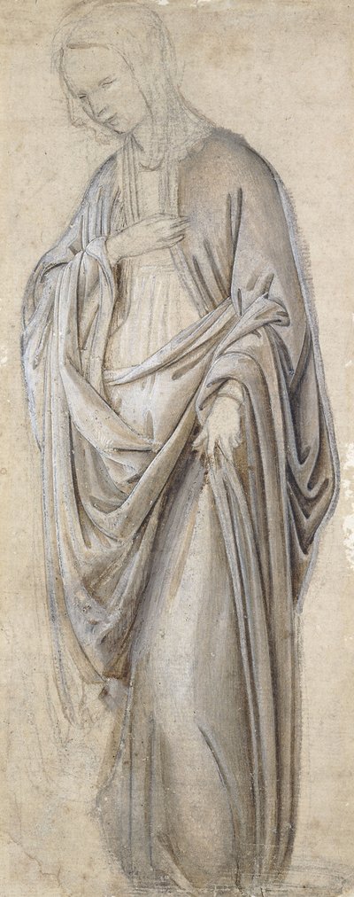 Et draperistudie for en jomfru bebuder, af Francesco Botticini
