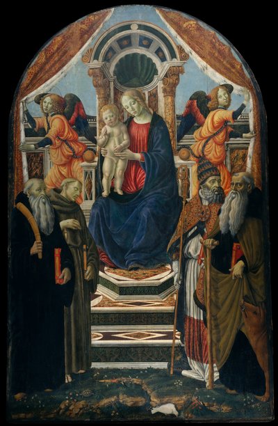Madonna og barn troner med hellige og engle. af Francesco Botticini