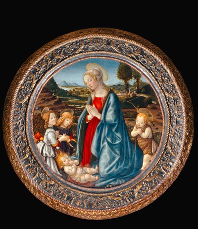 Madonna med barn, omgivet af Johannes Døberen og to engle ... af Francesco Botticini