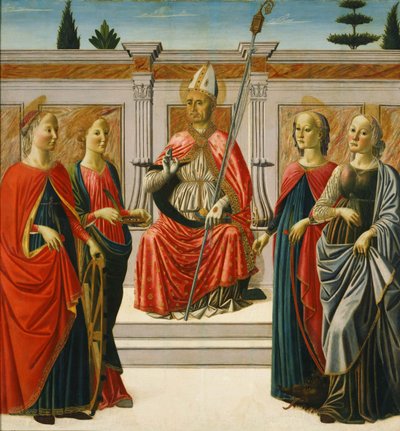 Saint Nicholas og Saints Catherine, Lucy, Margaret og Apollonia af Francesco Botticini